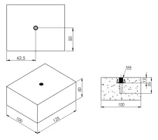 Gumový střešní podstavec pod kabelový žlab s ALU fólií FLOMA 1xM6 - délka 12,5 cm, šířka 10 cm, výška 5 cm