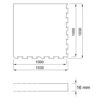 Černá gumová podlahová deska (puzzle - roh) FLOMA FitFlo SF1050 - délka 100 cm, šířka 100 cm, výška 1,6 cm