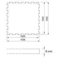 Černá gumová podlahová deska (puzzle - střed) FLOMA IceFlo SF1100 - délka 100 cm, šířka 100 cm, výška 0,8 cm