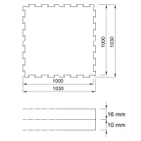 Černá gumová extrémně zátěžová modulová podlahová deska (puzzle - střed) FLOMA Sandwich - délka 100 cm, šířka 100 cm, výška 2,6 cm