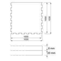 Černá gumová modulová podlahová deska (puzzle - okraj) FLOMA Sandwich - délka 100 cm, šířka 100 cm, výška 2,8 cm